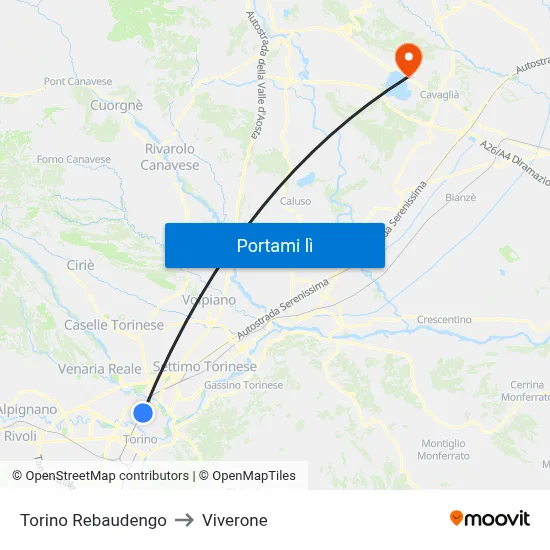 Torino Rebaudengo to Viverone map