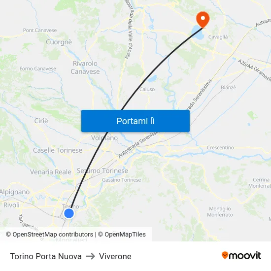 Torino Porta Nuova to Viverone map