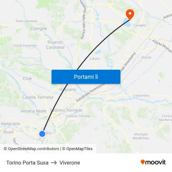 Torino Porta Susa to Viverone map