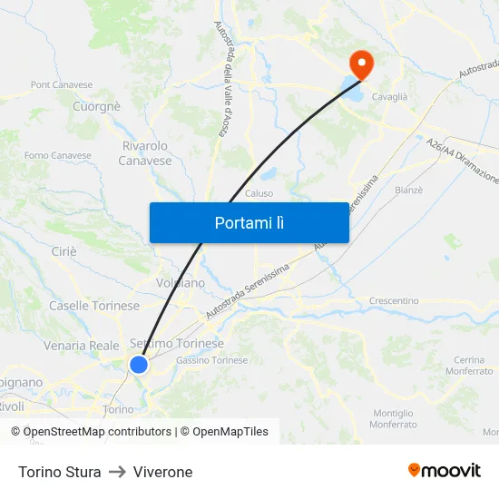 Torino Stura to Viverone map