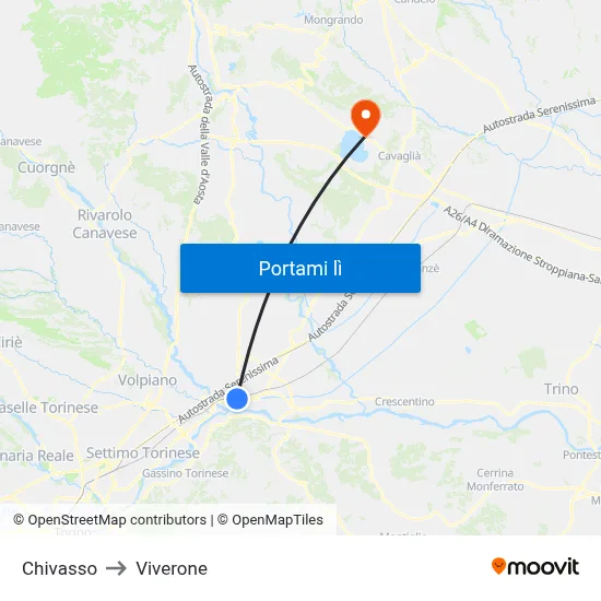 Chivasso to Viverone map