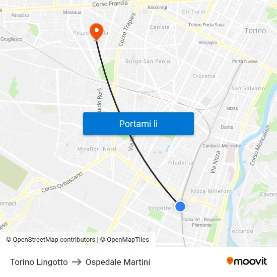 Torino Lingotto to Ospedale Martini map