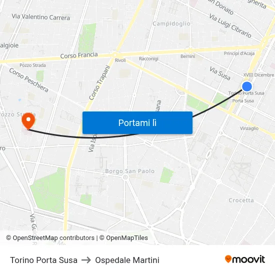 Torino Porta Susa to Ospedale Martini map