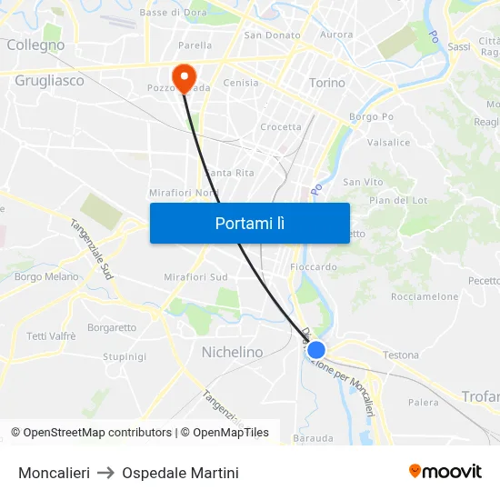 Moncalieri to Ospedale Martini map