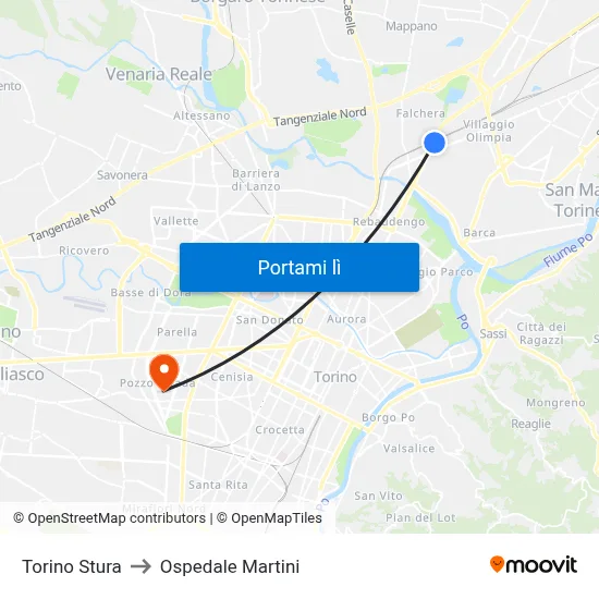 Torino Stura to Ospedale Martini map