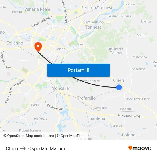 Chieri to Ospedale Martini map