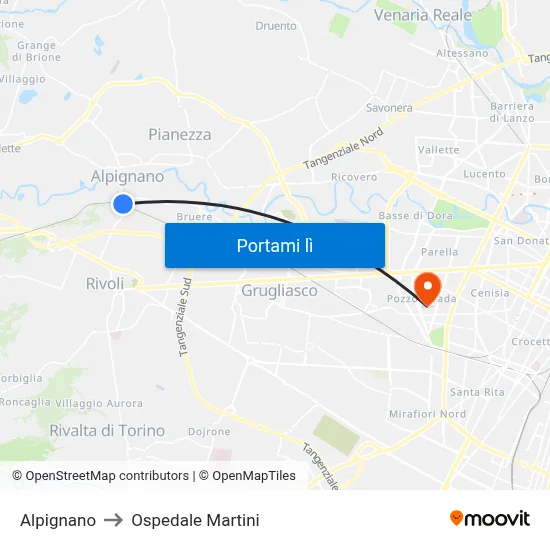Alpignano to Ospedale Martini map