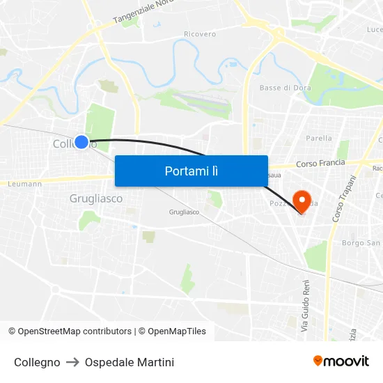 Collegno to Ospedale Martini map