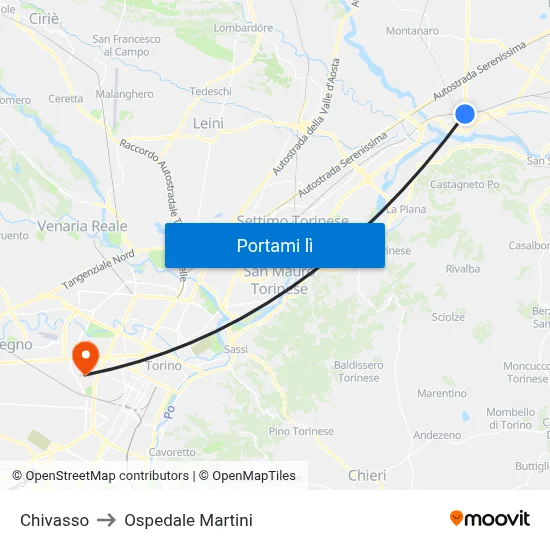 Chivasso to Ospedale Martini map