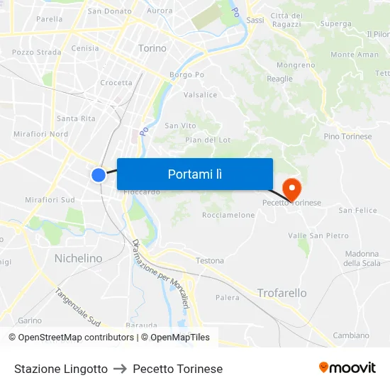 Stazione Lingotto to Pecetto Torinese map