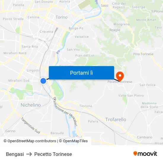 Bengasi to Pecetto Torinese map