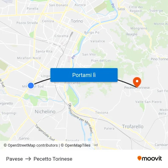 Pavese to Pecetto Torinese map