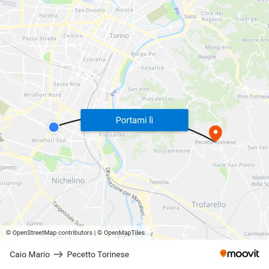 Caio Mario to Pecetto Torinese map