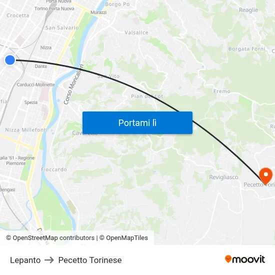 Lepanto to Pecetto Torinese map