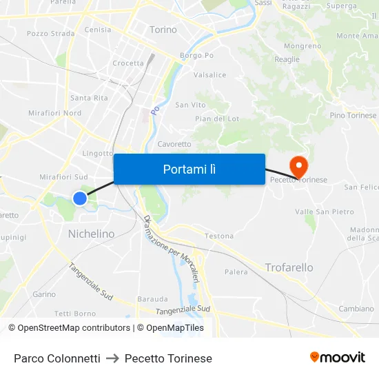 Parco Colonnetti to Pecetto Torinese map