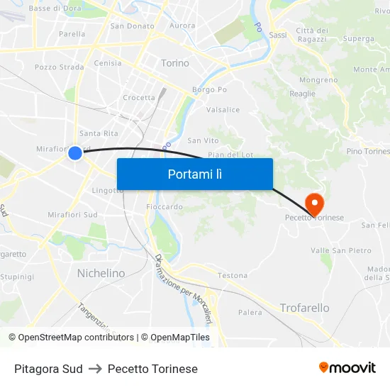 Pitagora Sud to Pecetto Torinese map