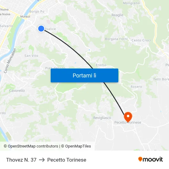 Thovez N. 37 to Pecetto Torinese map