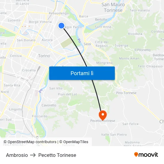 Ambrosio to Pecetto Torinese map
