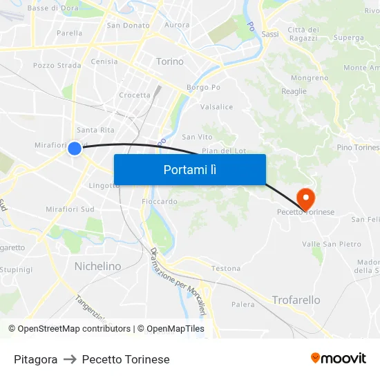 Pitagora to Pecetto Torinese map