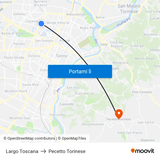 Largo Toscana to Pecetto Torinese map