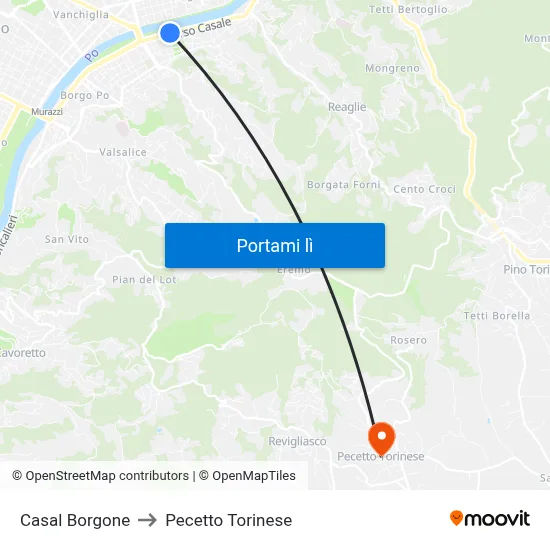 Casal Borgone to Pecetto Torinese map