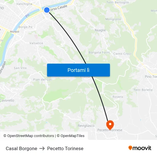 Casal Borgone to Pecetto Torinese map
