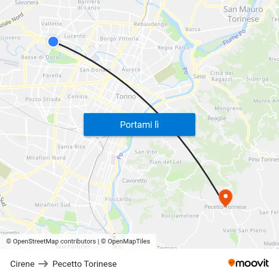 Cirene to Pecetto Torinese map