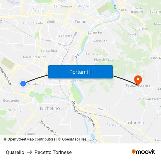 Quarello to Pecetto Torinese map