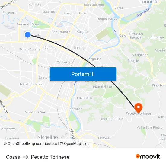 Cossa to Pecetto Torinese map