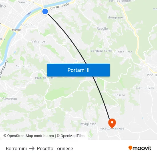 Borromini to Pecetto Torinese map