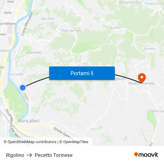 Rigolino to Pecetto Torinese map