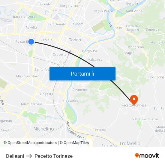 Delleani to Pecetto Torinese map