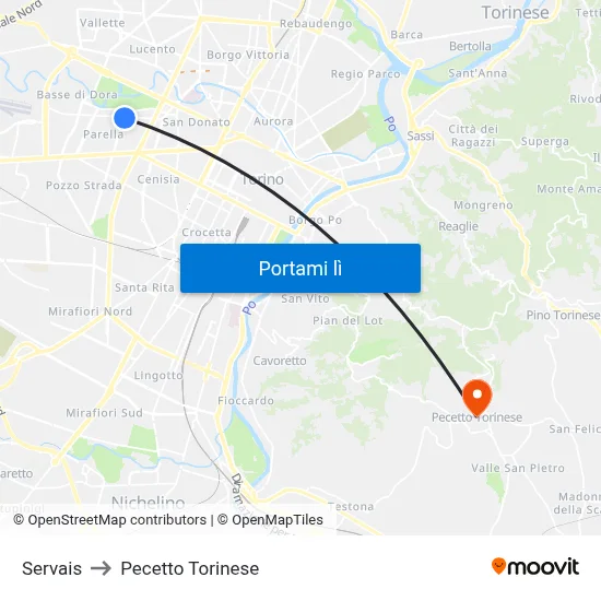 Servais to Pecetto Torinese map