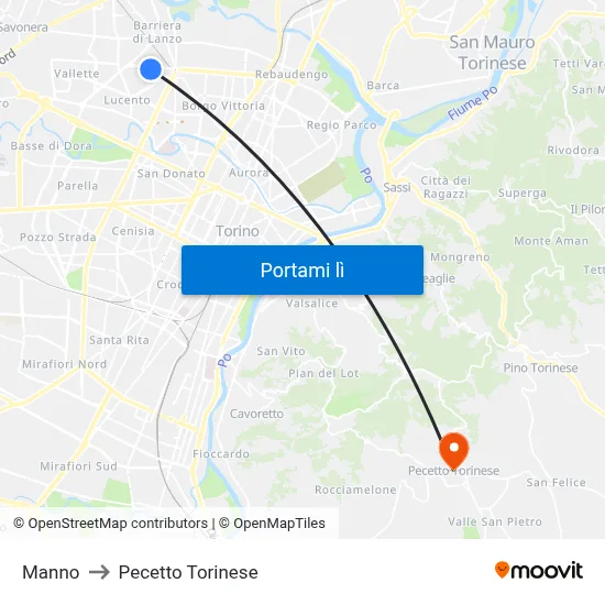 Manno to Pecetto Torinese map