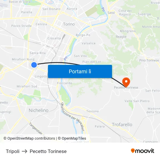 Tripoli to Pecetto Torinese map