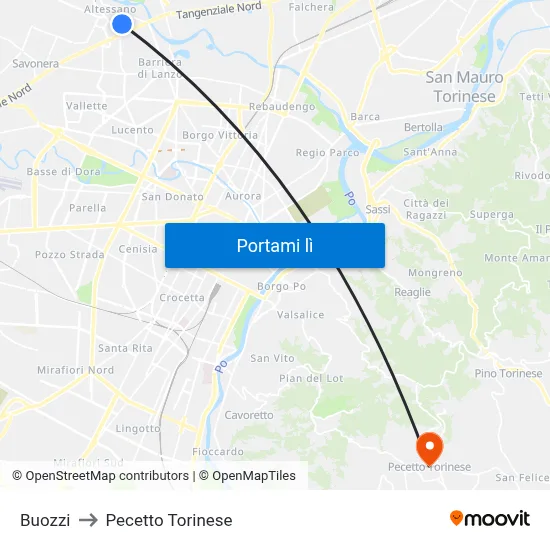 Buozzi to Pecetto Torinese map