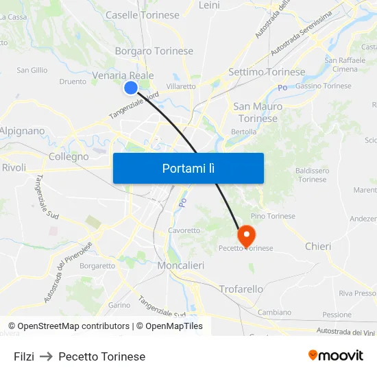 Filzi to Pecetto Torinese map