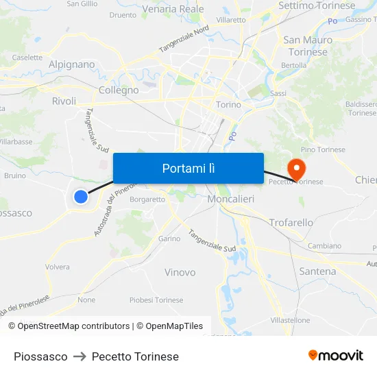 Piossasco to Pecetto Torinese map