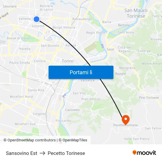 Sansovino Est to Pecetto Torinese map