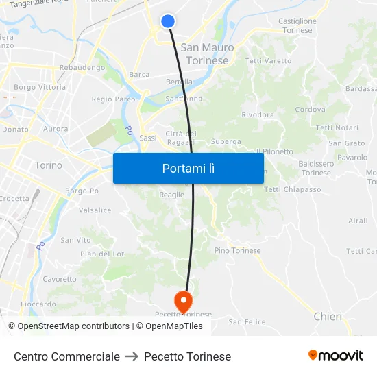 Centro Commerciale to Pecetto Torinese map