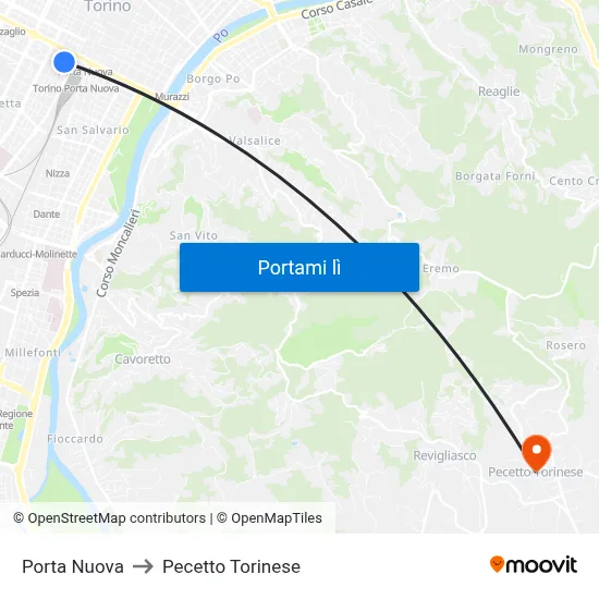 Porta Nuova to Pecetto Torinese map