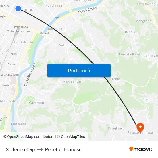 Solferino Cap to Pecetto Torinese map