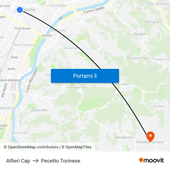 Alfieri Cap to Pecetto Torinese map