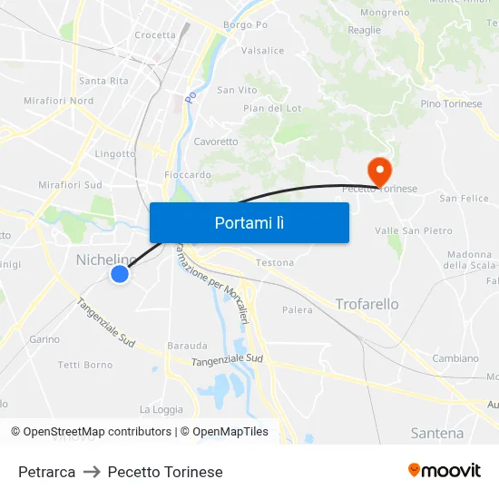 Petrarca to Pecetto Torinese map