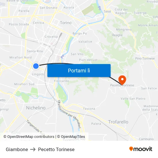 Giambone to Pecetto Torinese map