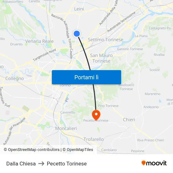 Dalla Chiesa to Pecetto Torinese map