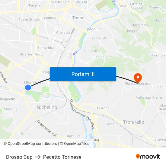 Drosso Cap to Pecetto Torinese map