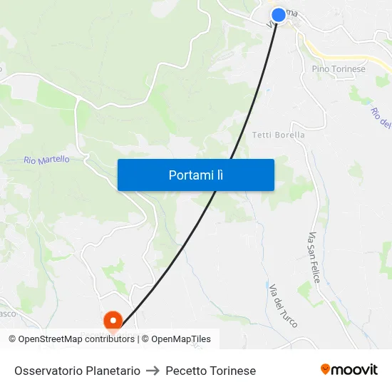 Osservatorio Planetario to Pecetto Torinese map