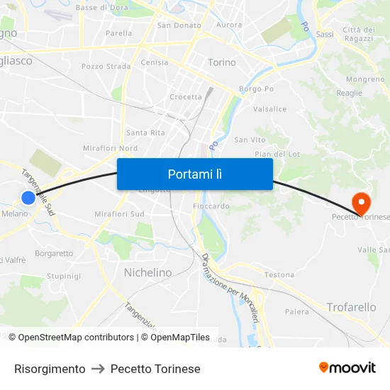 Risorgimento to Pecetto Torinese map