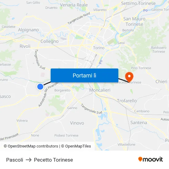 Pascoli to Pecetto Torinese map